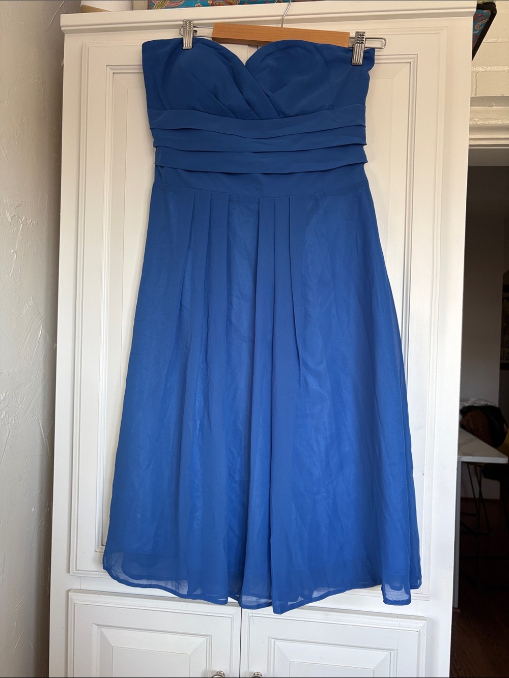 NWT Faship Strapless Royal Blue Chiffon Midi Dress